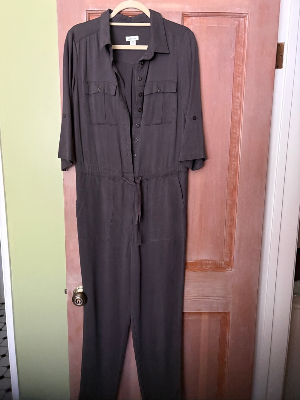 Casual Button-Front Utility Jumpsuit - olive green